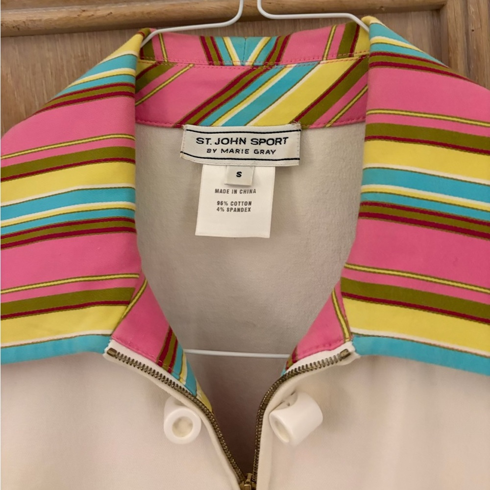 St. John Sport by Marie Gray White Jacket and Striped Top Set - Picture 3 of 8